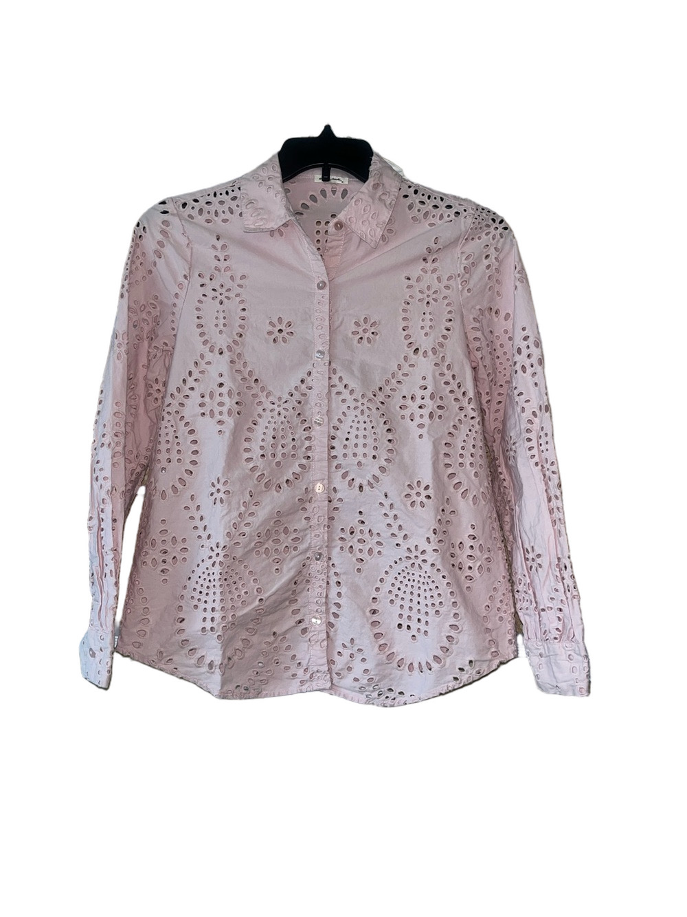 Ultra Pink Pastel Pink Eyelet Button-Up Top
